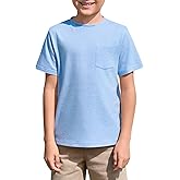 Haloumoning Boys T Shirts Kids Short Sleeve Pocket Shirt Crewneck Summer Basic Tee Tops 5-14 Years