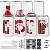 MURRICON 16 oz Sublimation Tumblers Blanks Straight, 4-in-1 Sublimation Skinny Can Cooler, Stainless Steel Insulated Tumblers, with Lid and Straw, 8 Pack