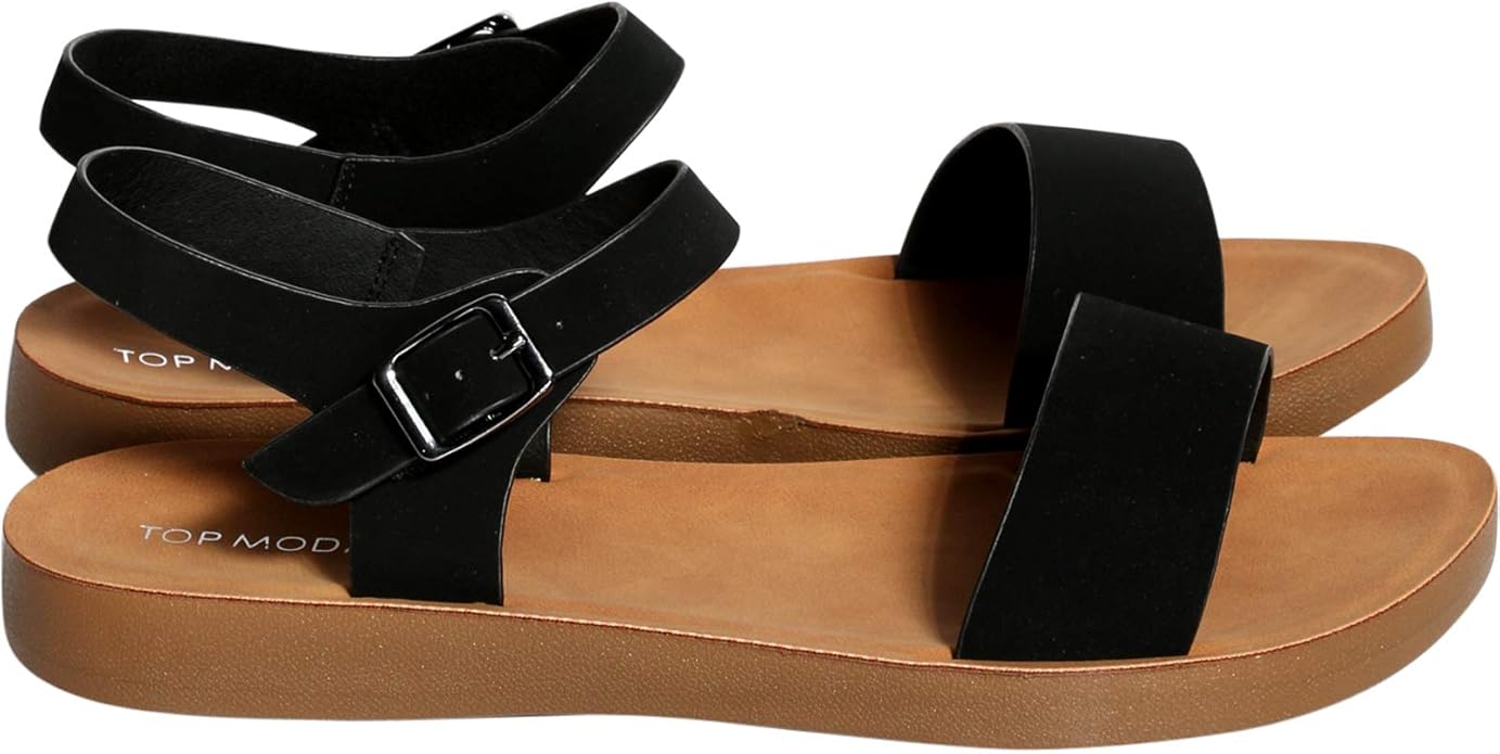 Amazon.com | TOP Moda Women's Casual Dressy Open Toe Soft Bottom Ankle Strap Comfort Flat Sandal 
