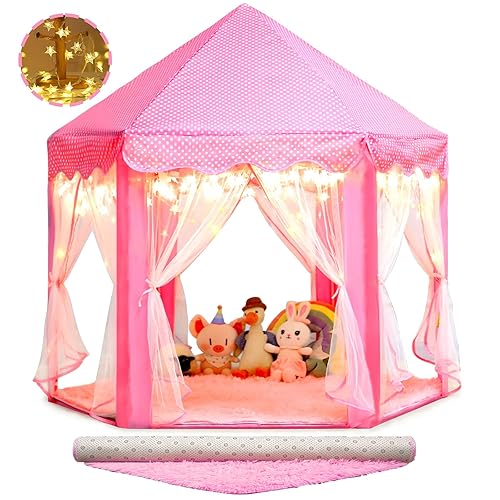 Princess Castle Tent with Rug for Girls Fairy Play Tents for Kids