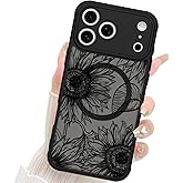 Fiyart Designed for iPhone 17 Pro Case 2025 Matte Flowers Design Compatible with MagSafe Charging,Cute Sunflowers Anti-Scratch Translucent Phone Cover for Women Girls 6.3"-Black
