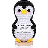 JoycuFF Mini Positive Crochet Penguin, Funny Graduation Birthday Gifts for Women Men Friend Daughter Coworker, Valentines Day Emotional Cute Penguin Present