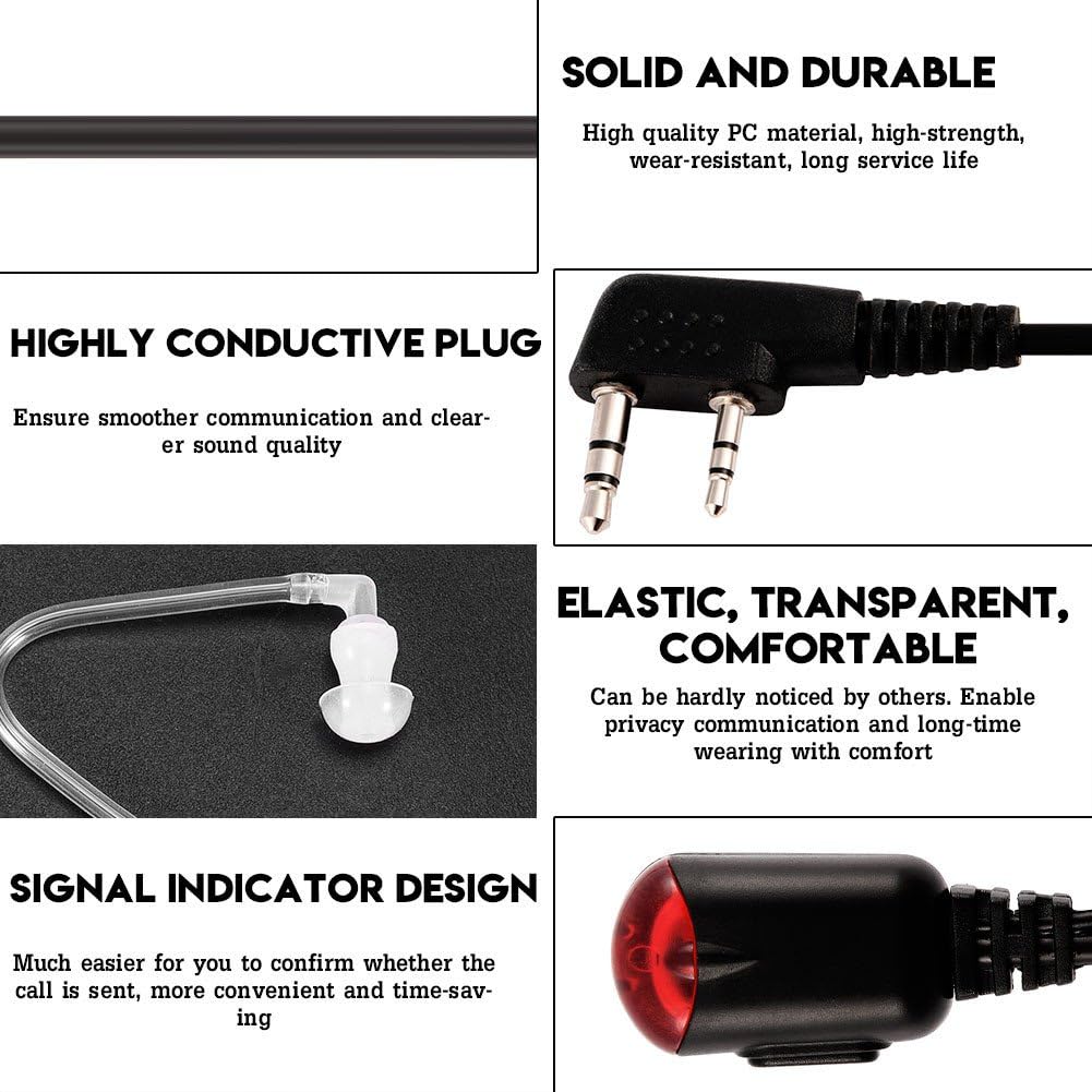 Socobeta 2Pin Acoustic Tube Universl In-ear Walkie Talkie Earpiece w/PPT Mic with 2 360° Rotating Clip - Image 4