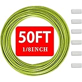 Stainless Steel Cable & Wire Rope 1/8inch(3.3mm)- PVC Coated Wire Rope Kits 100Ft Steel Cable for Decking Rails,String Light Cable,Clothesline and Garden Steel Cable Kits (Green, 50ft)