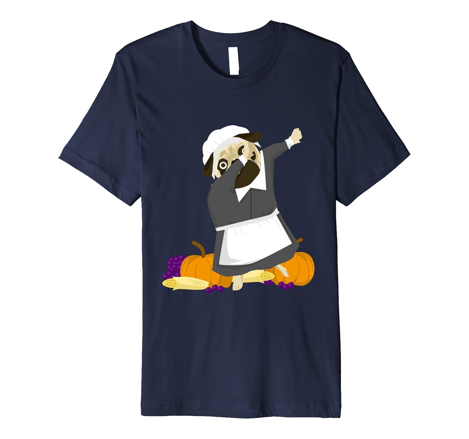 Dabbing Pug Female Pilgrim Costume Funny Thanksgiving Tshirt-ANZ