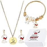 Peanuts Snoopy Jewelry Sets for Teens Women 3 Pcs Set Gold Necklace Earrings Bracelets for Women Snoopy Gifts for Her