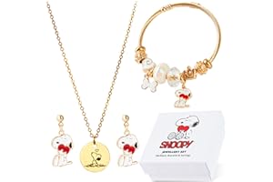 Peanuts Snoopy Jewelry Sets for Teens Women 3 Pcs Set Gold Necklace Earrings Bracelets for Women Snoopy Gifts for Her