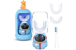 FTOYIN Kids Electric Toothbrush with 3 Brush Heads, U Shaped Ultrasonic Toothbrush Kids with 5 Modes, 45s Smart Reminder, 360-Degree Automatic Cleaning, IPX7 Waterproof Design