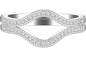Uloveido Women's 925 Sterling Silver Cubic ZIrconia Curved Stackable Rings Set 2pcs Half Eternity Wedding Engagement Guard Enhancer Y1527