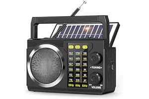 PRUNUS J-135 AM FM Radio Portable Bluetooth, Solar/AA Battery Operated/USB-C Rechargeable for Emergency, Transistor Radios wi