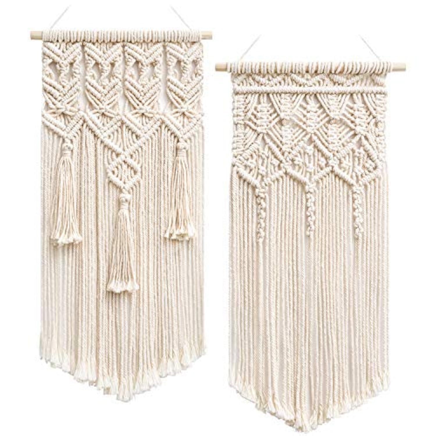 Mkouo 2Pcs Macrame Woven Wall Hanging Boho Chic Bohemian Home Geometric Art Decor - Beautiful Apartment Dorm Room Decoration, Small Size 45.7cm(L) x 24cm(W)