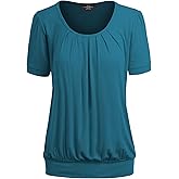 Made By Johnny Women's Scoop Neck Short Sleeve Pleated Front Blouse Tunic Top Plus Size