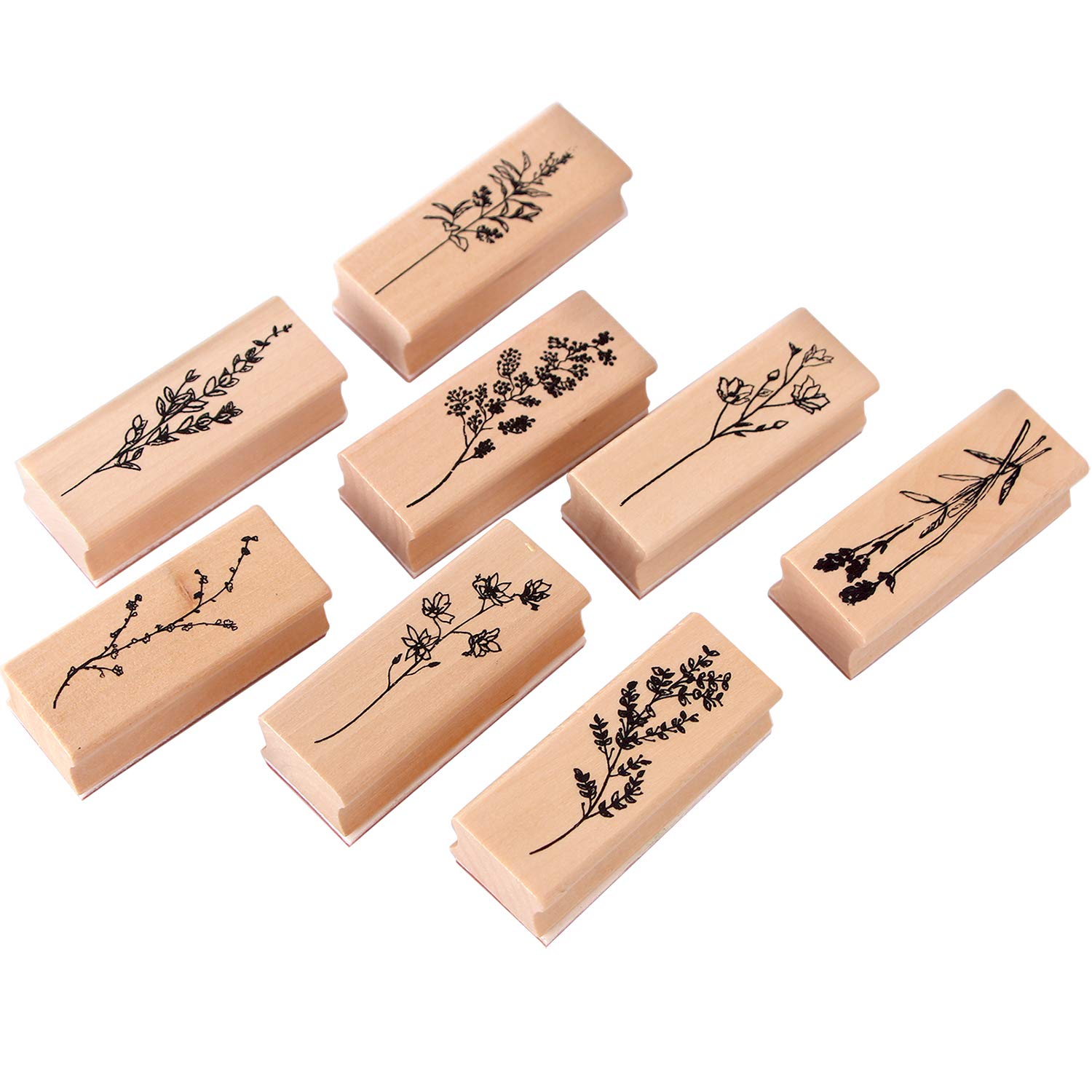 8pcs Large Size Wood Rubber Stamp DIY Diary Scrapbook Stamp Set Fresh Nature Flower Plants Patterns for Card Making, DIY Crafts, Scrapbooking Supplies