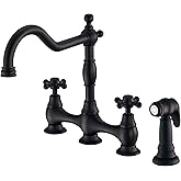Gerber Opulence Bridge Kitchen Faucet with Side Spray – 2-Handle Farmhouse Sink Faucet, Traditional Style, Swivel Spout, Heav