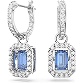 Swarovski Una Earrings, Octagon cut Swarovski Zirconia, Blue, Rhodium Finish