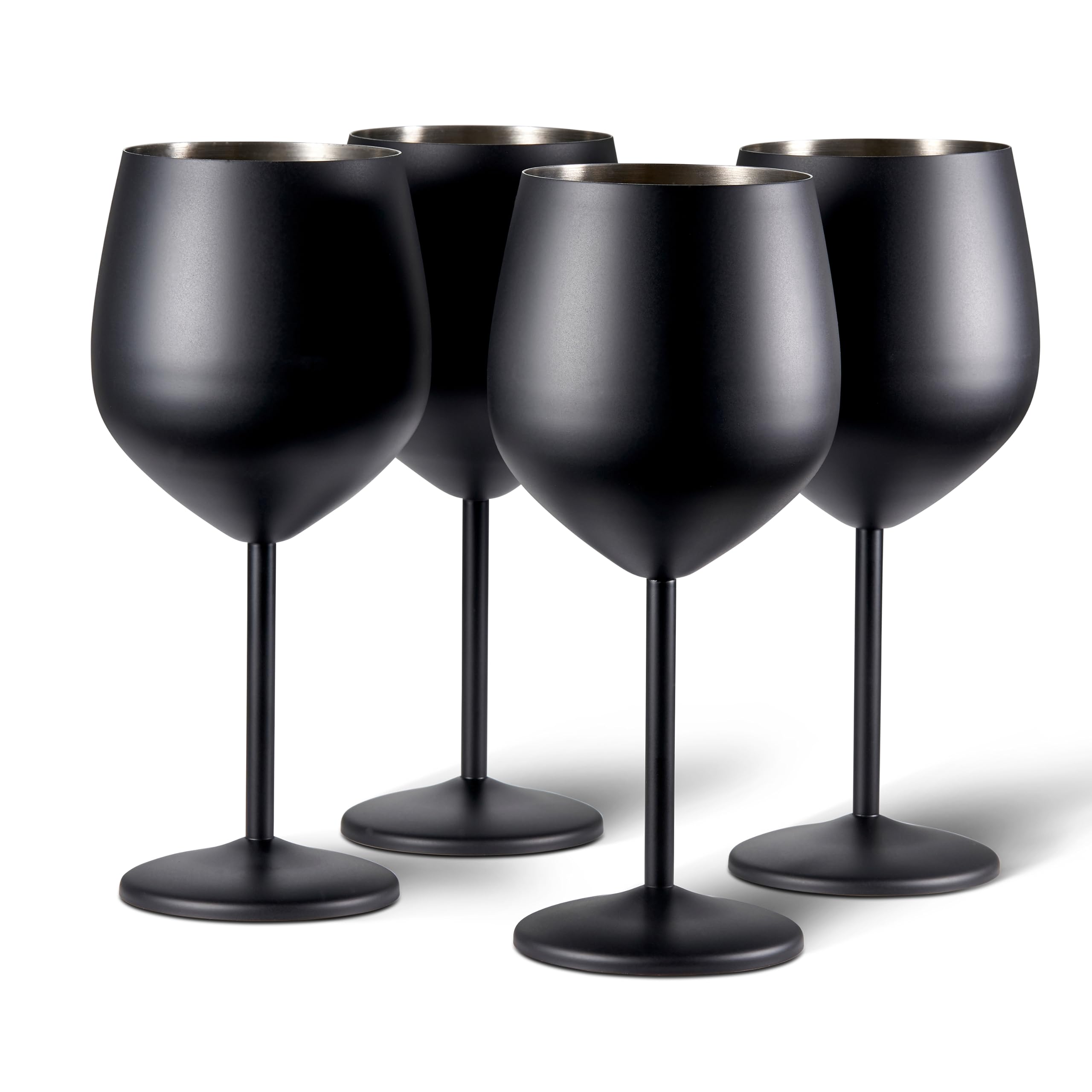 Oak & Steel - 4 Elegant Black Stainless Steel Wine Glasses, 540ml - Unbreakable Glass Gift Set, for Indoor or Outdoor Use, Birthdays, Garden Parties, BBQs