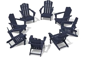 KINGYES Folding Adirondack Chair Set of 8, HDPE All-Weather Adirondack Chair, Navy