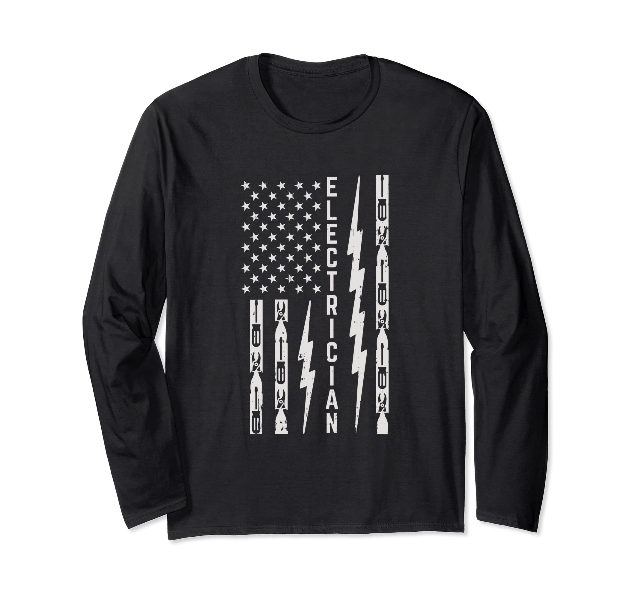 Electrician Tools, Flash & American Flag - Funny Electrician Long Sleeve T-Shirt