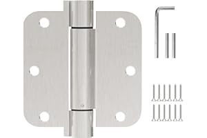 OMANSKO 2 Pack Self Closing Door Hinges 3.5 inch Satin Nickel Door Hinges Spring Loaded Auto Close Hinges 5/8'' Radius Corners Adjustable Tension for Interior Door 3 1/2 Auto Self-Closing Hinge