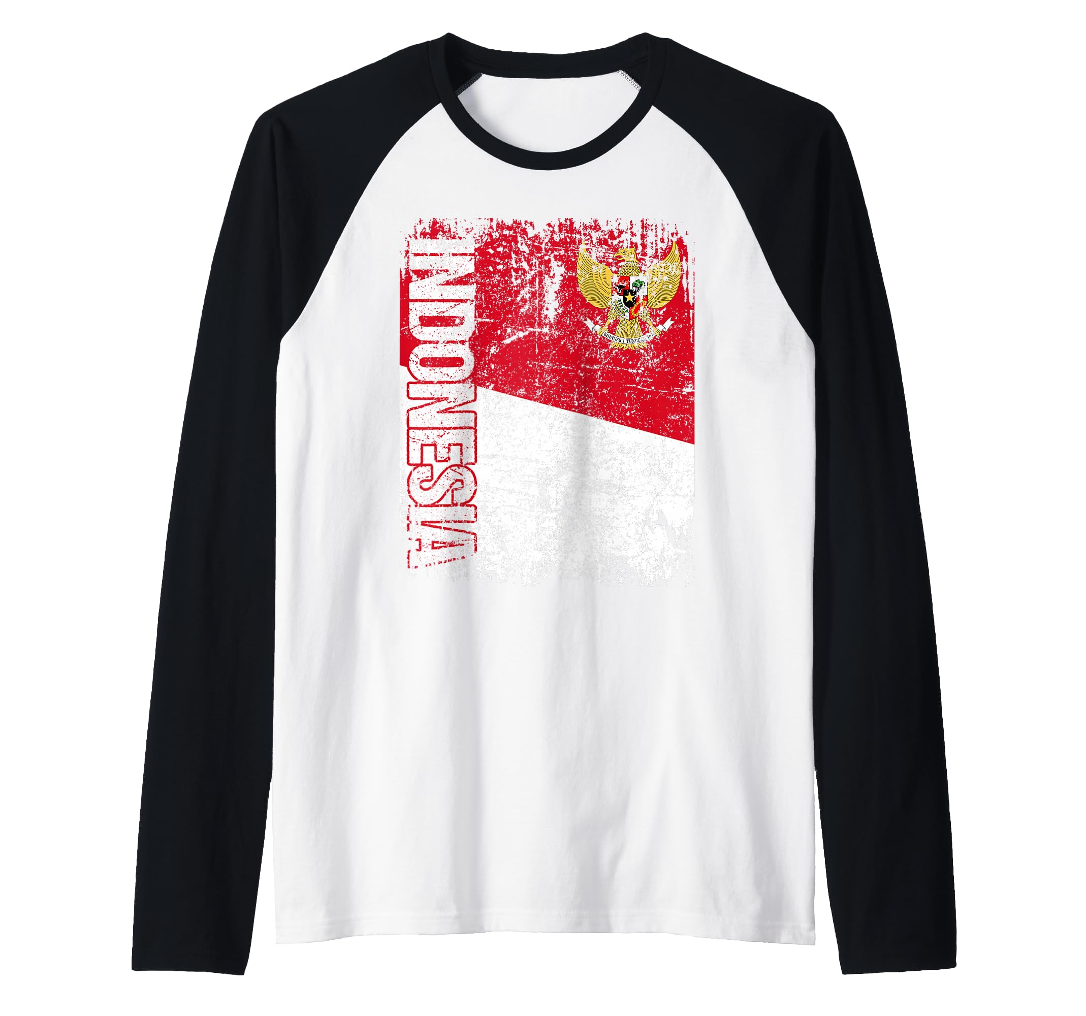 INDONESIA Flag Vintage Distressed INDONESIA Raglan Baseball Tee