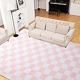 Super Soft Rug for Bedroom, 8x10 Ft Pink and White Area Rug Classic Checkered Shaggy Anti-Skid High Pile Soft Fluffy Rug Fuzzy Carpet for Living Room Bedroom Kids Room Nursery, Dorm Home Decor