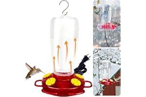 Heated Hummingbird Feeders for Winter Outdoors, 15oz Plastic Humming Bird Feeder for Winter with 4 Feeding Ports, Easy Cleani