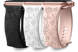 DaQin 3 Pack Floral Engraved Bands Compatible with Apple Watch Band 40mm 38mm 41mm 42mm 44mm 45mm 49mm Women Girl, Cute Fancy