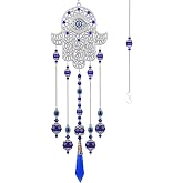 Crystal Prism Suncatcher Hamsa Hand Evil Eye Hanging Ornament Decor | Blue evil eye charm, Hamsa hand pendant, crystal beads, rainbow maker prism, window hanging decor, Christmas tree ornament