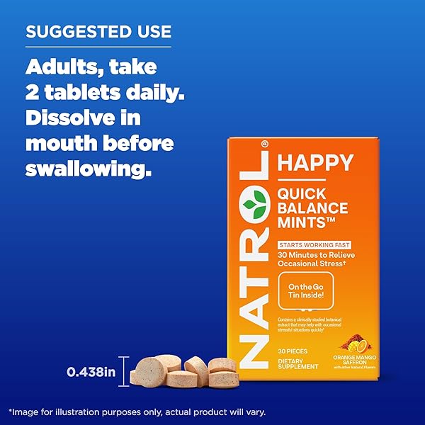 NATROL QUICK BALANCE HAPPY MINTS, OCCASIONAL STRESS RELIEF SUPPLEMENT, 30 MINTS, 15 DAY SUPPLY