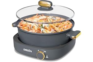 Dezin Electric Shabu Shabu Pot with Removable Pot, 4L Non-Stick Hot Pot Electric with Dual-Power Control, Electric Pot with T