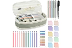 Jutom 39 Pcs Aesthetic Book Annotation Kit Highlighter with Pencil Case Bag Gel Pen Transparent Sticky Note Taking Bible Study College School Supplies (Green,Cute Style)