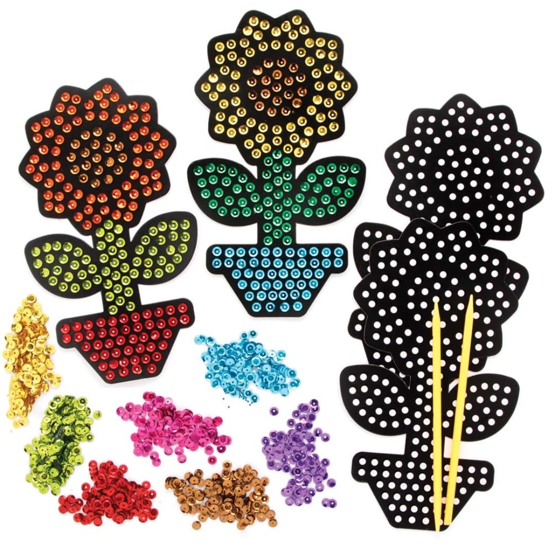 Baker Ross FE198 Sunflower Sequin Art Kits - Pack of 4, Make Your Own Childrens Art Set, Creative Activities for Kids, Decorate Your Own Arts and Crafts Project