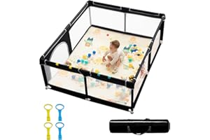 dearlomum Baby Playpen,71"x59" Extra Large Playard for Babies & Toddlers with Gate,Toys 0-6 to 12 Months Baby Activity Center,Sturdy Safety with Soft Mesh(Black)