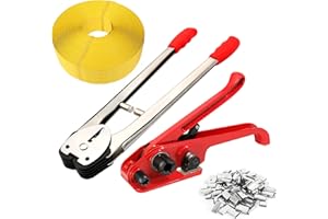 SCIEO Banding Strapping Kit, Packaging Strapping Kit 4 in 1 Pallet Strapping Kit Include Poly Strapping Tensioner, Banding Sealer Tool, 4000" Length Strapping Roll&50 Metal Seals for Packing