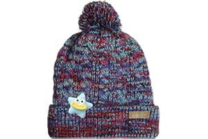 EDTREK Hey Girl Winter Beanie Hat with Silk Satin Fleece Lining Multicolored Pom Poms - One Size for Womens and Kids