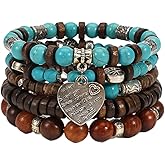 Briutn Boho Wooden Beads Bracelets Bohemian Bracelet Stack for Men Women Wood Beaded Bracelet Set