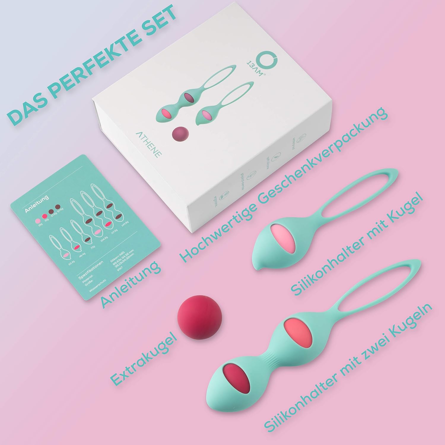 13AM Pelvic Floor Exerciser – Set of Kegel Balls for Women for Pelvic Floor Training – Muscle Toner in 6 Intensity Levels from Beginners to Experienced, Before and After Pregnancy - Image 3