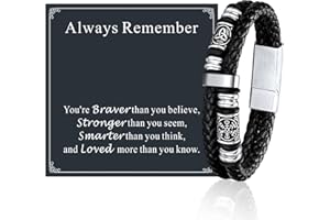 FaithHeart Gifts for Man, Viking Braided Leather Stainless Steel Bracelet Cool Gifts for Men Dad Son Husband 7.5 8.3 9 Inches