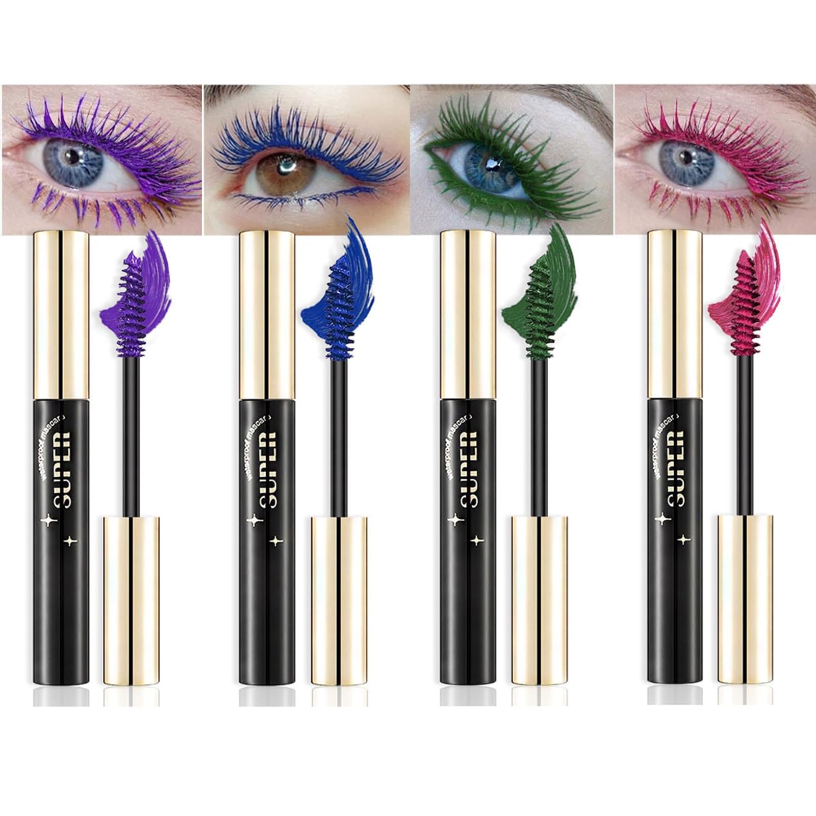 Riroenst Colored Mascara Sets, 4 Pcs Colorful, Voluminous Eyelashes, Fast Dry, Long Lasting Charming Mascara for Eye Makeup, Cruelty Free Vegan