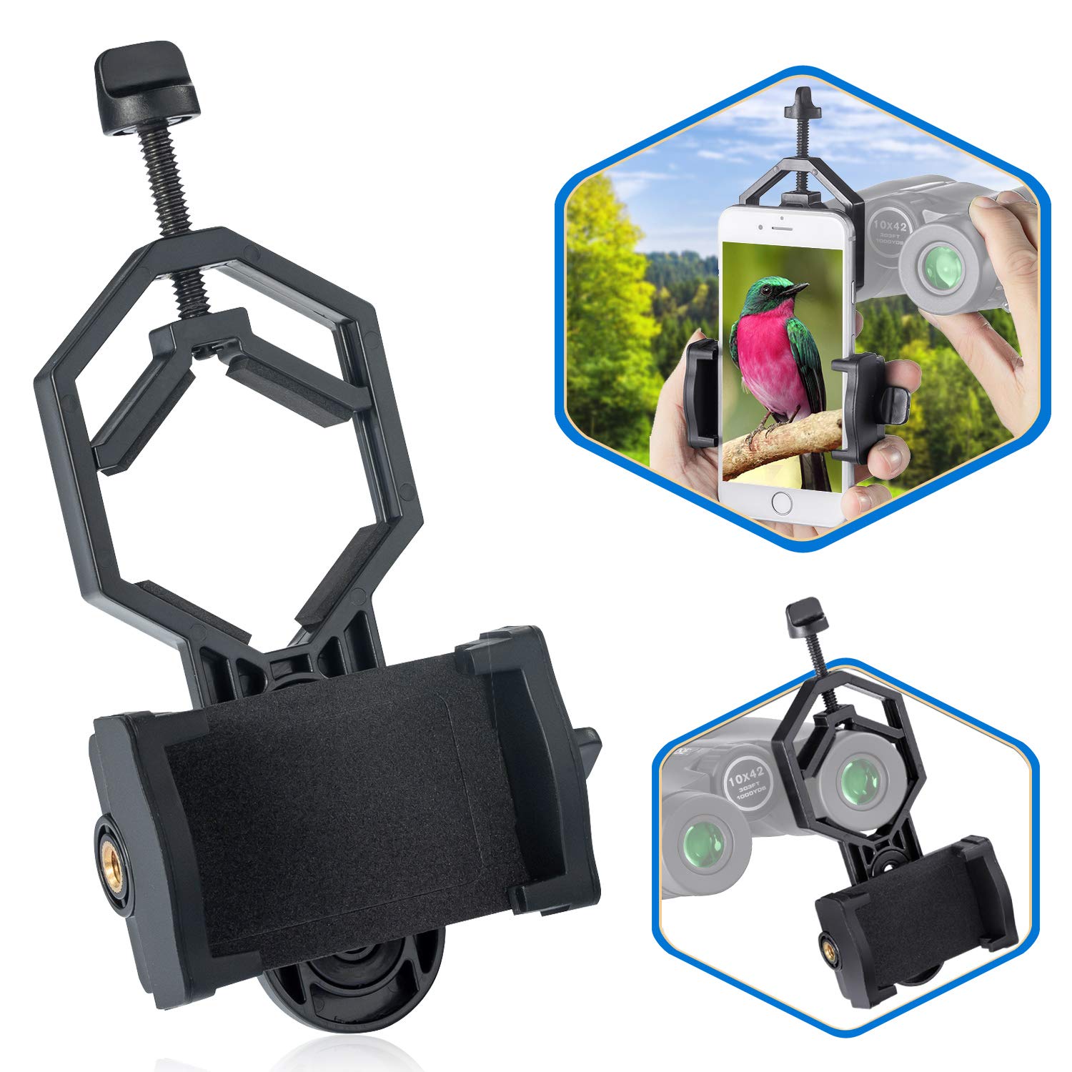 BNISE Universal Cell Phone Adapter Mount, 360°Rotatable Compatible with Binoculars Spotting Scope Telescope and Microscope, for Smartphone Telescope Tccessories Record the Nature of the World