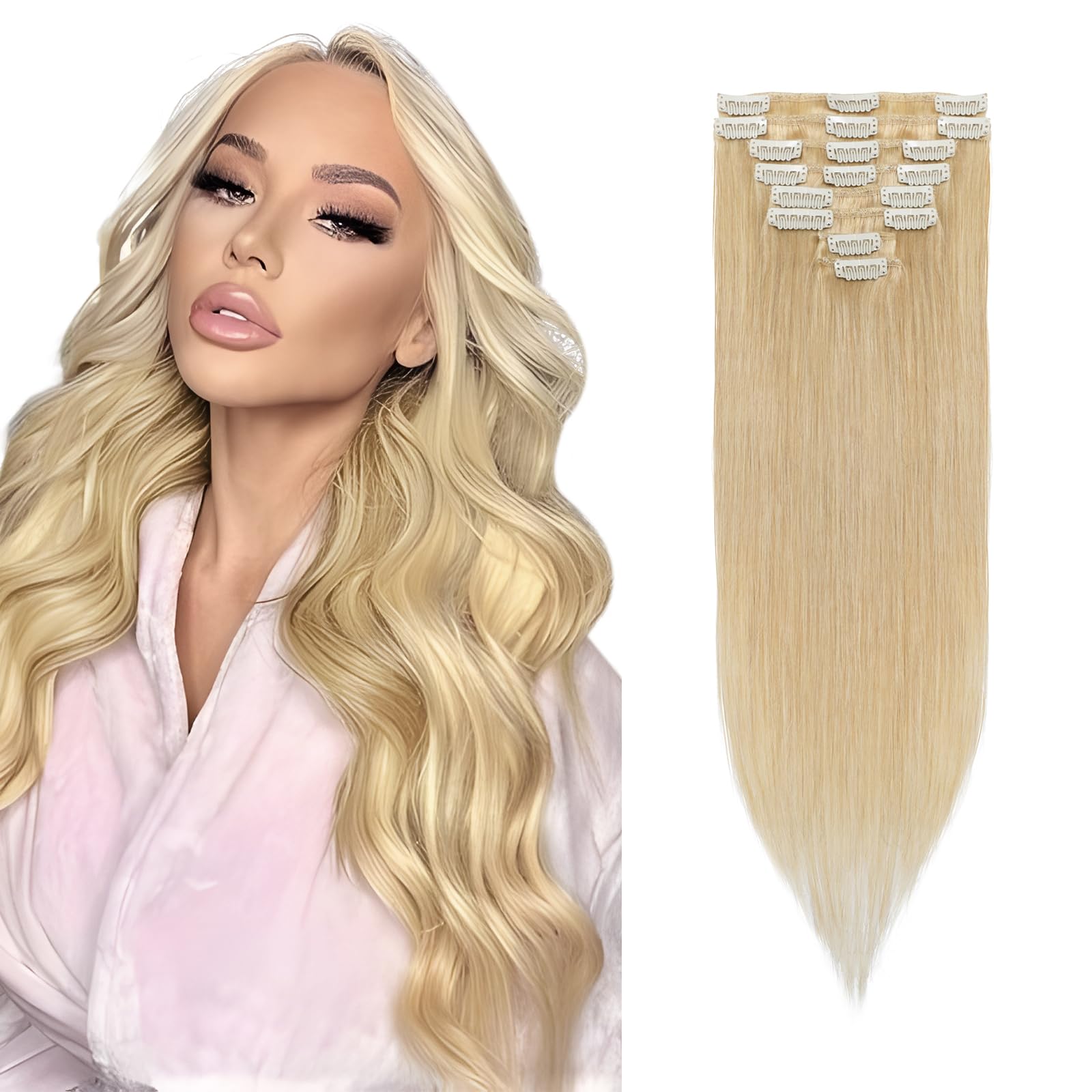 Rich Choices Clip in Hair Extensions Real Human Hair Blonde 10 Inch Remy Hair Extensions Clip in, 8PCS 50g Thin Weft — image 1