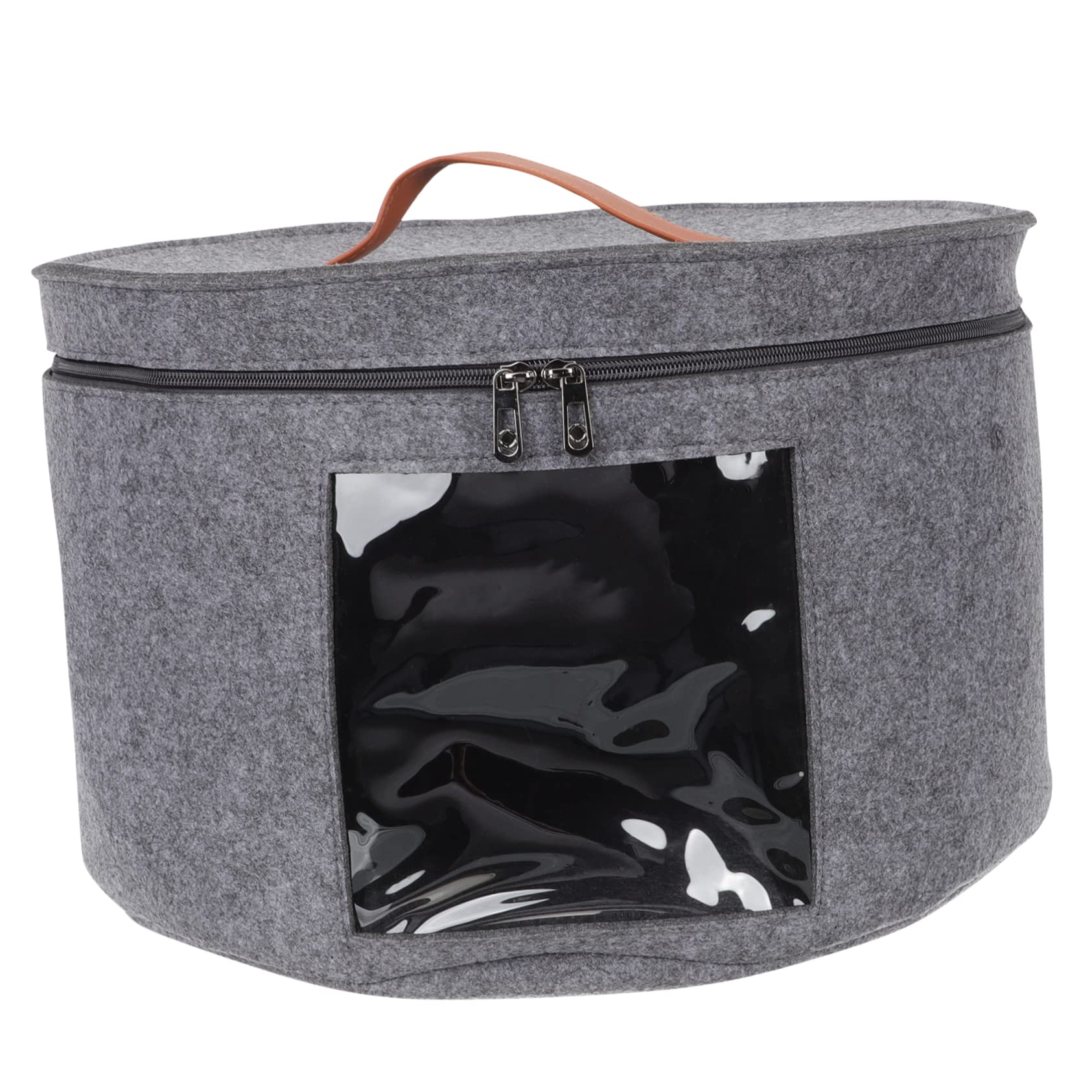 Cabilock Large Capacity Hat Organizer Box Round Hat Storage Case Handle for Travel 40x26cm Grey