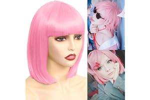 Akkya Light Bob Wigs with Bangs for Women Short Colored Straight Synthetic Hair Pastel Pale Wig for Party Halloween Costume Cosplay (12inch,Light)