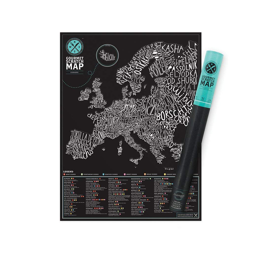Food Scratch Map – Foods of Europe Scratch Off Map – Unique Foodie Scratch Poster – Fun Map Décor – Makes an Ideal Travel Gift – Gift for Food Lovers - Black & White