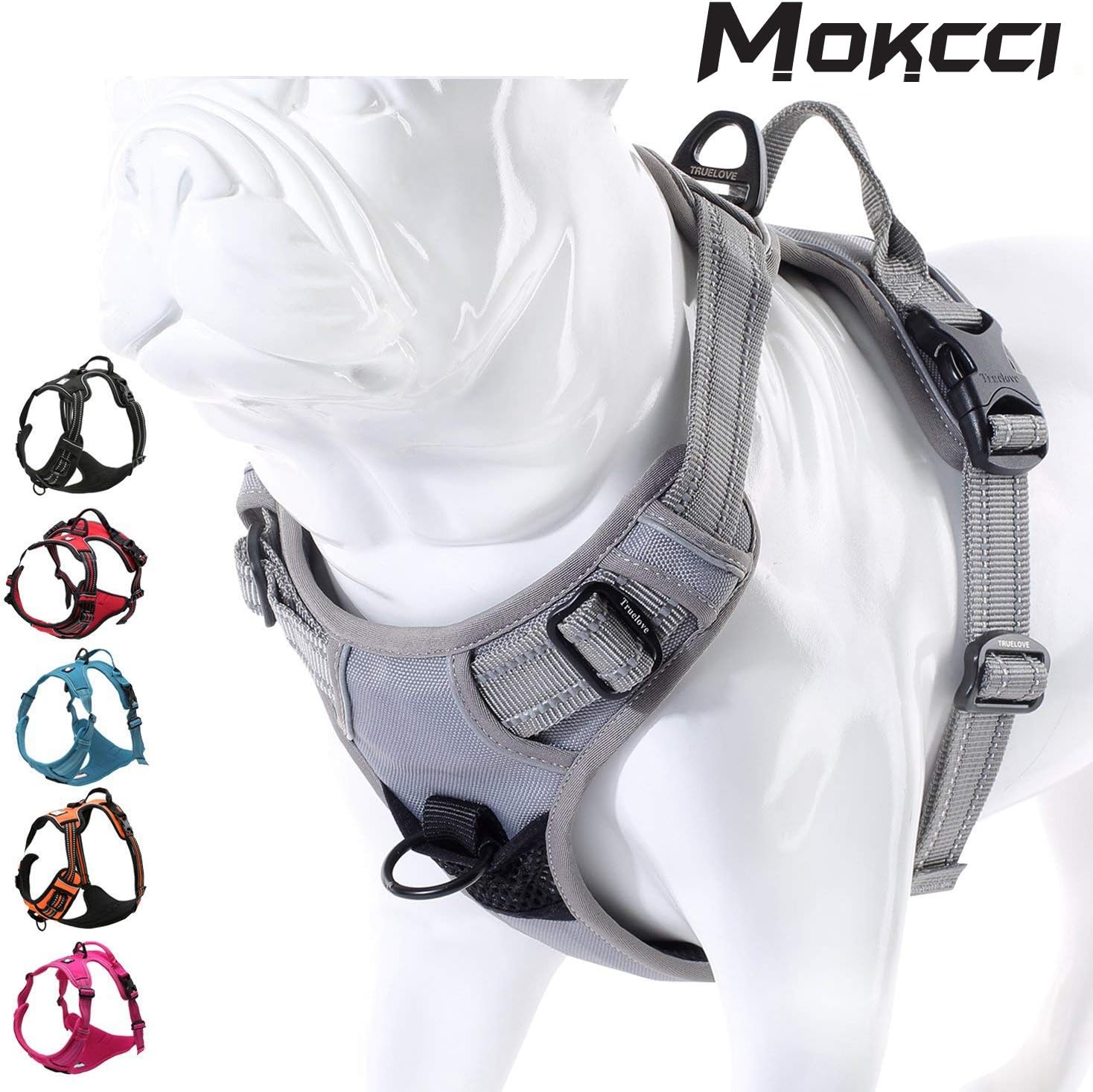 MOKCCI Truelove Soft Front Dog Harness .Best Reflective No Pull Harness with Handle and 2 Leash Attachments