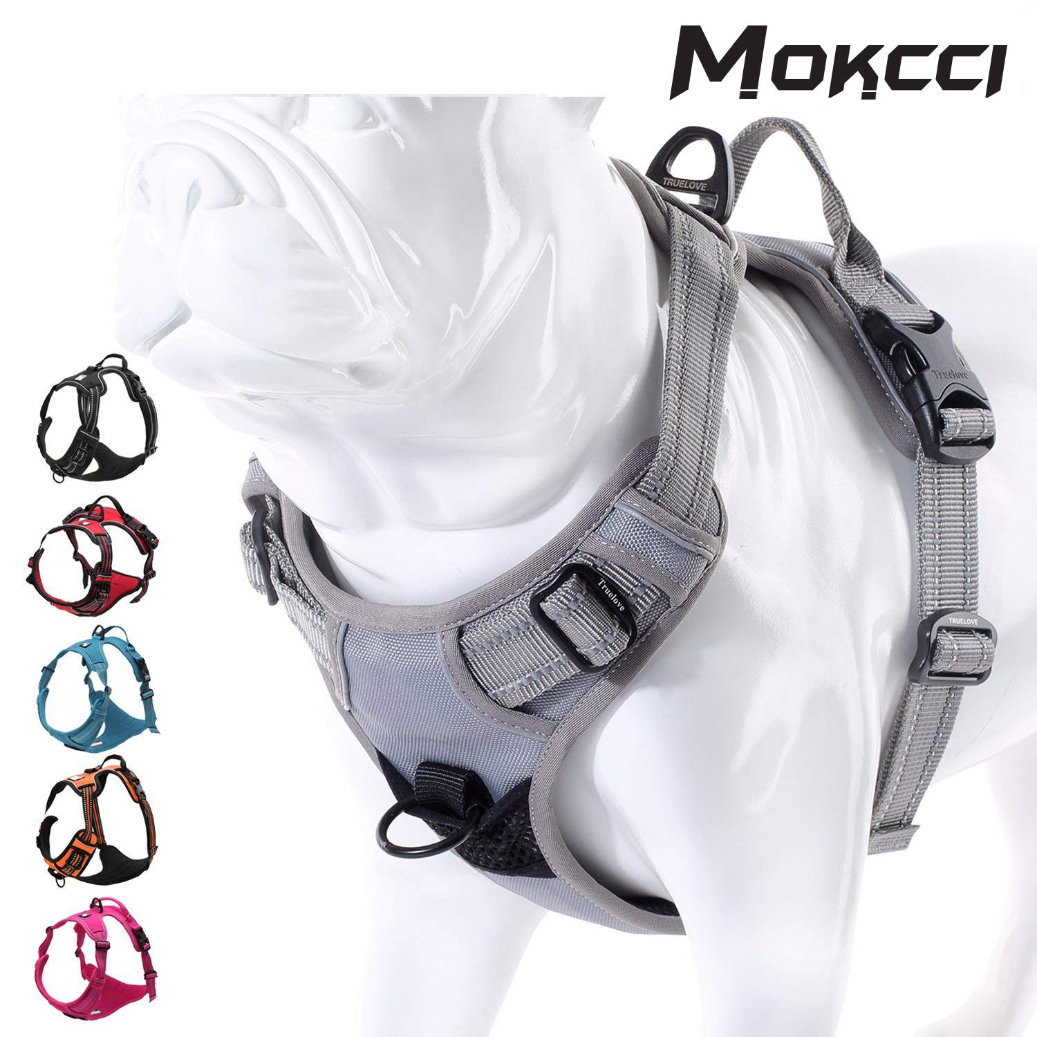 MOKCCI Truelove Soft Front Dog Harness .Best Reflective No Pull Harness with Handle and 2 Leash Attachments