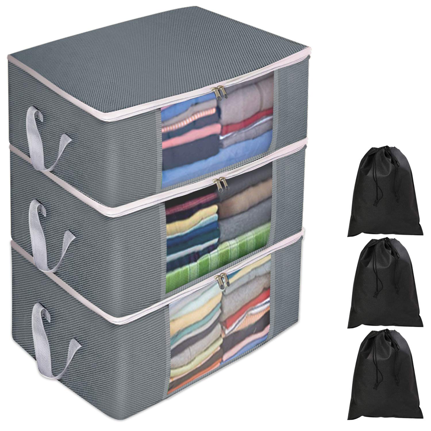 Large Capacity Clothing Storage Bag Organizer 3 Pack Under Bed Storage