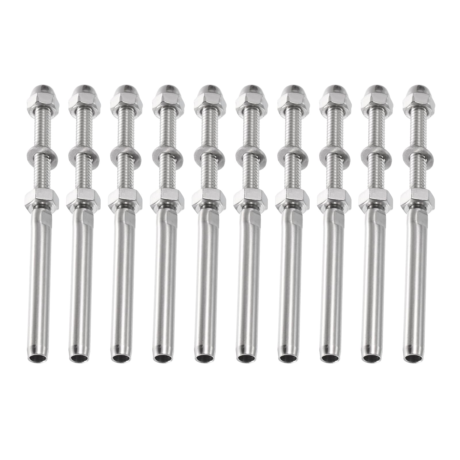 PATIKIL 3/16 Inch Cable Railing Kit, 10 Pack Hand Swage Threaded Stud Tensioner T316 Stainless Steel Deck Cable Railing Hardware for Metal Wood Post System