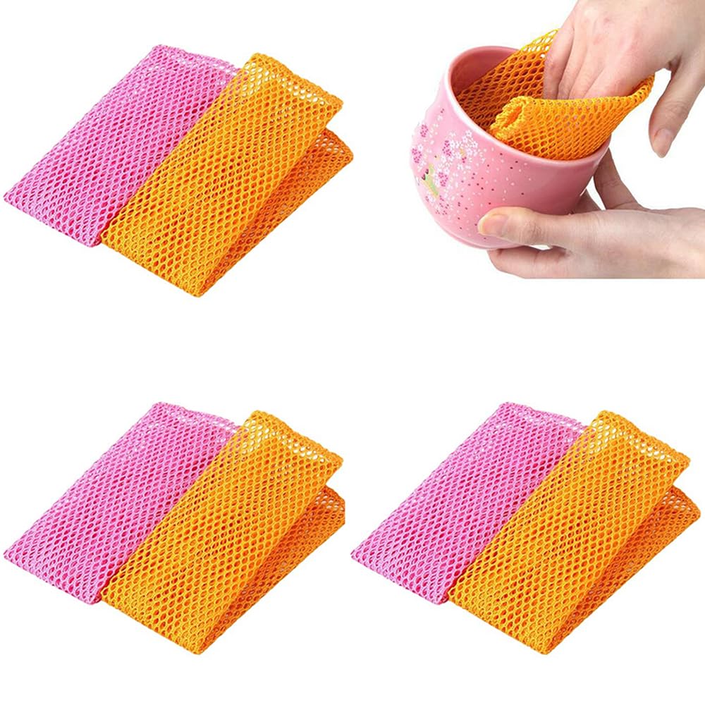 LizCeyMD 6 Pcs Dish Washing Net Cloths Rapid Dry Scourer Mesh Washing Cloths Mesh Non-Stick Dish Cloth Wash Cloths for Kitchen Dishwashing Washing Up