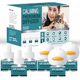 Cat Calming Diffuser 6 in 1 Multicat Calming Pheromones Diffusers Relief Stress Anxiety Fighting Scratching 90 Days Calm Relaxing Pheromone for Cats kit 48ml Refill Fits All Common Diffuser Plug In